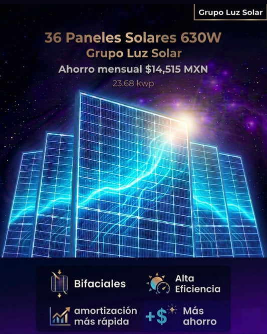 36 PANELES SOLARES 630 W BIFACIALES AHORRO MENSUAL