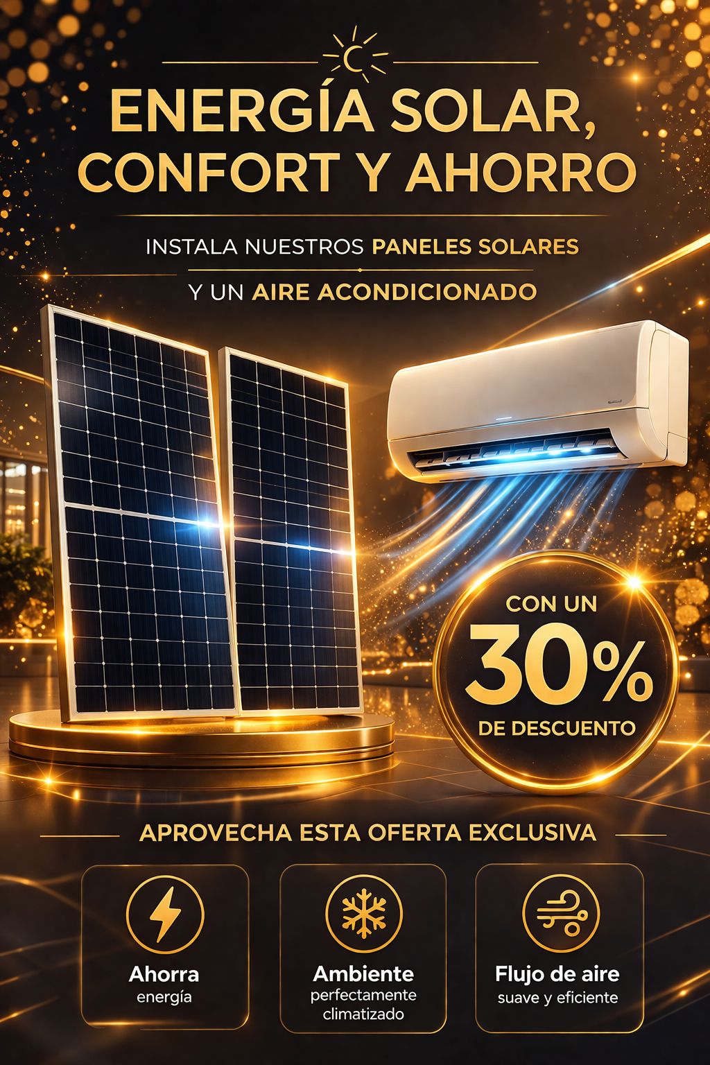 6 PANELES SOLARES 630 W + AIRE ACONDICIONADO